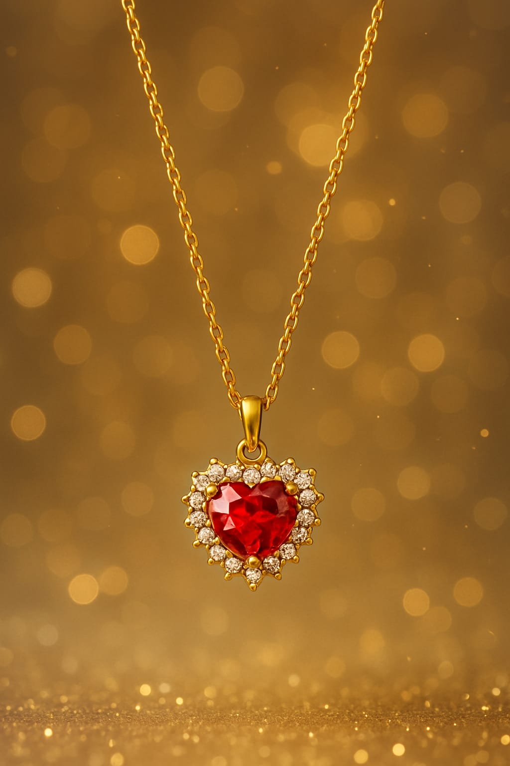 Heart-Shaped Ruby Pendant Necklace